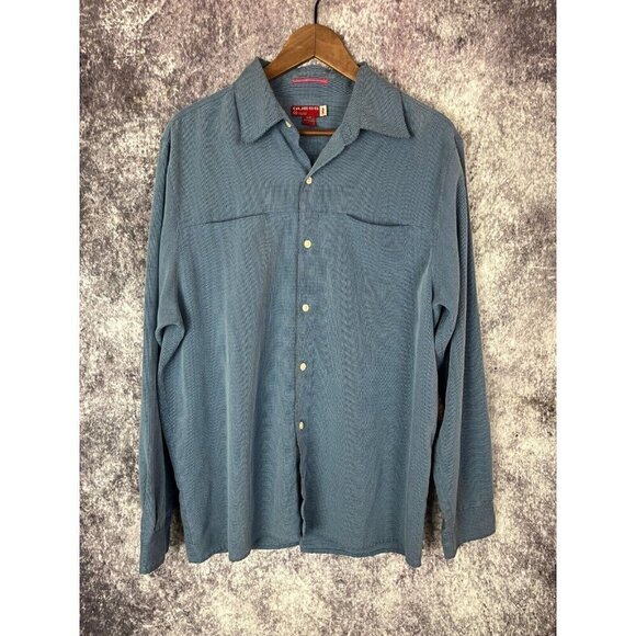 Vintage Guess Shirt Mens L Blue Micro Houndstooth Viscose Button Down Unique 90s - Picture 1 of 15